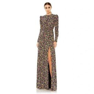 Mac Duggal 26916 Floral Long Sleeve Maxi Dress Colorful Size 20 NWT